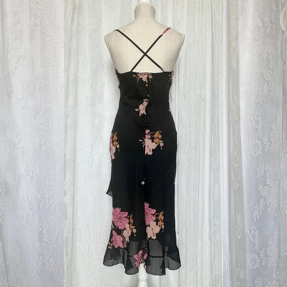 Vintage Charlotte Russe Women's Y2K Dress Small Black Floral Ruffle Cowl Slip - Picture 3 of 9